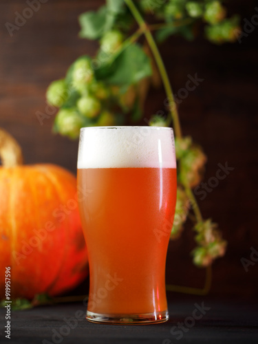 Pumpkin autumn ale. Craft beer. Seasonal Thanksgiving Beer