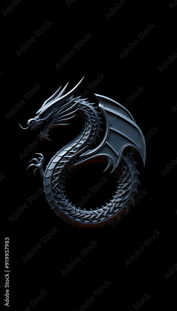 Obraz premium Majestic Black Dragon on Dark Background