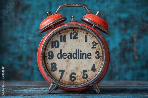 A red vintage alarm clock with 