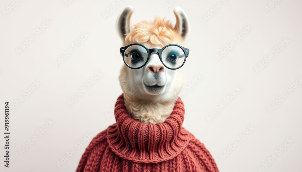 Obraz premium Llama Wearing Glasses and a Sweater.