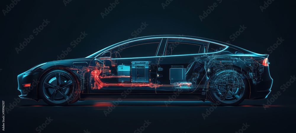 Cross-sectional view of an electric car interior