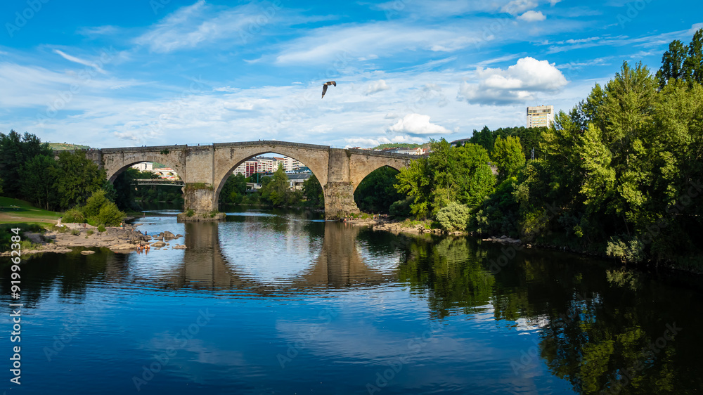Fototapeta premium View of Ourense bridges, a city in northwestern Spain, known for its hot springs, Galicia