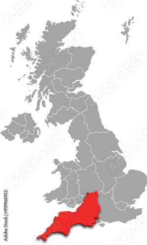 south west map ADMINISTRATIVE DIVISIONS of UNITED KINGDOM 3d isometric map