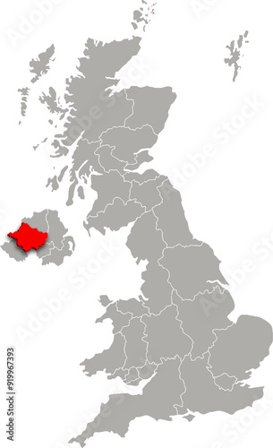 tyrone map ADMINISTRATIVE DIVISIONS of UNITED KINGDOM 3d isometric map photo