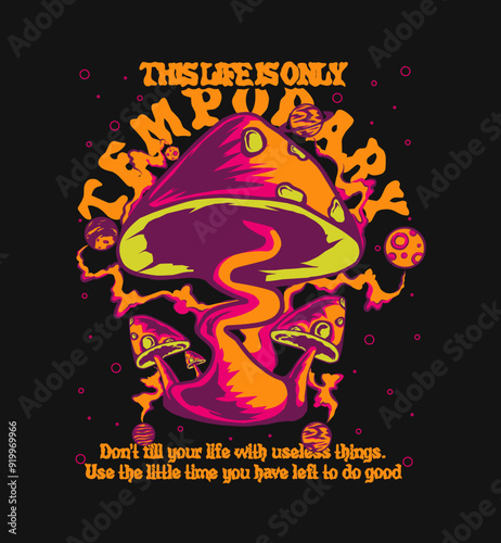 Space and planet themed mushroom illustration design for t-shirt print , poster, streetwear, totebag and more printing