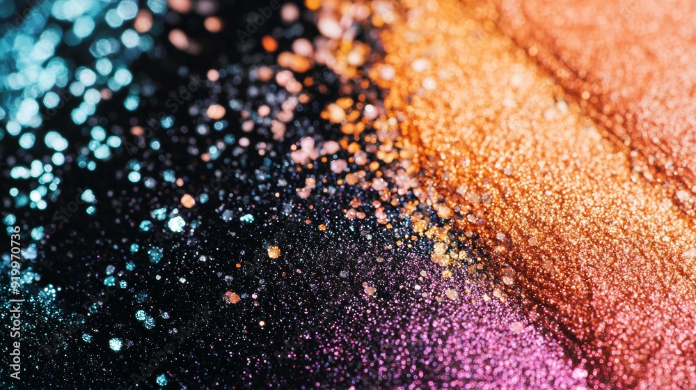 Abstract background with colorful glitter spreading on a black background, creating a blurred bokeh effect. Ideal for luxury, festive, or beauty-themed projects Abstract background with colorful glitter spreading on a black background, creating a blurred bokeh effect. Ideal for luxury, festive, or beauty-themed projects