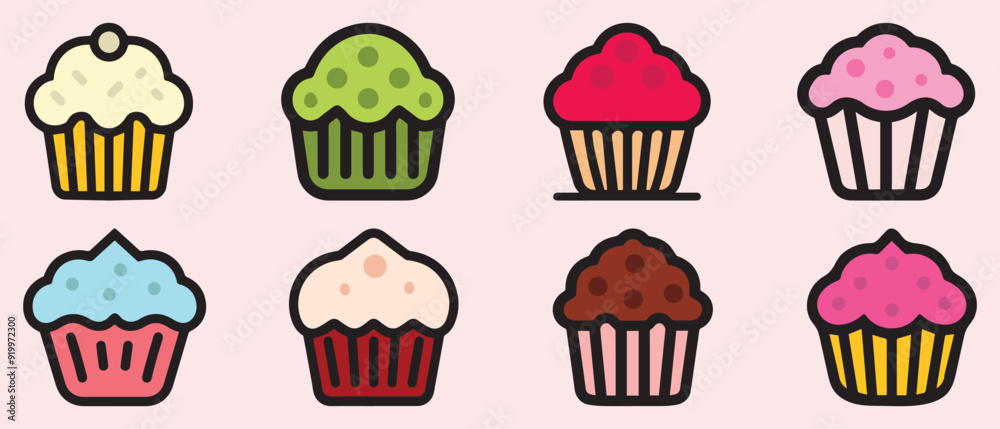 Muffin food color icon cake. Cook cream black cup design. Muffin food color icon cake. Cook cream black cup design.