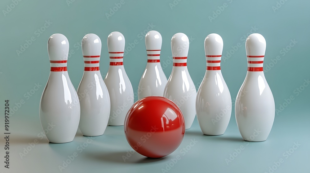 Group of White and Red Bowling Pins With Red ball
Group of White and Red Bowling Pins With Red ball