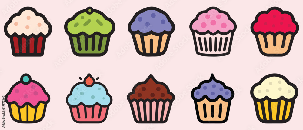 Muffin food color icon cake. Cook cream black cup design. Muffin food color icon cake. Cook cream black cup design.