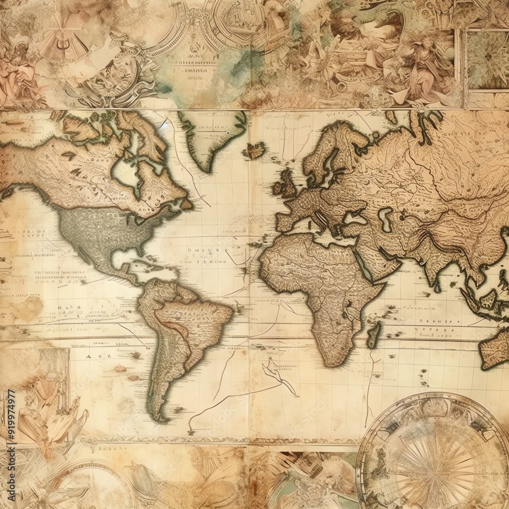 Obraz premium Map old paper, vintage digital paper