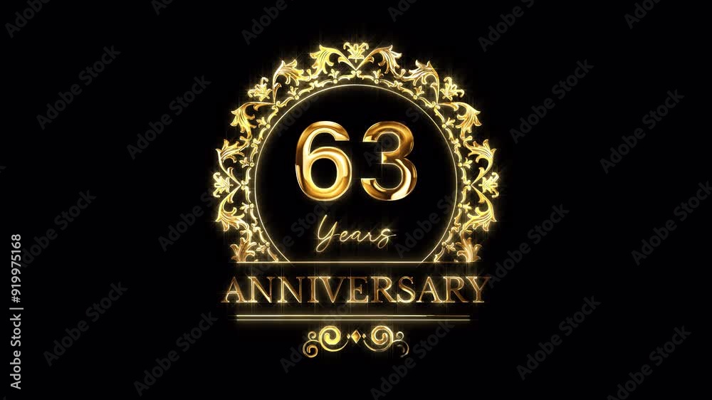 63rd Anniversary Celebration. Happy 63 Years Anniversary Animation in Gold Color on the Transparent Background, Alpha Channel. Great for greetings, celebrations, events, and gifts. 63rd Anniversary Celebration. Happy 63 Years Anniversary Animation in Gold Color on the Transparent Background, Alpha Channel. Great for greetings, celebrations, events, and gifts.