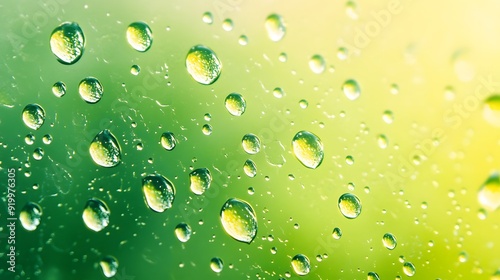 Water Droplets on Green Gradient Background