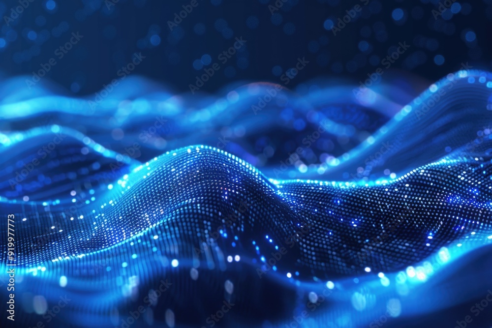 A wave of blue lights on a dark background, ideal for use in sci-fi or futuristic concepts A wave of blue lights on a dark background, ideal for use in sci-fi or futuristic concepts