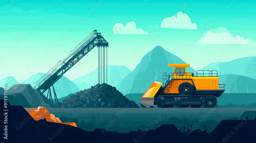 Strip mining flat design side view environmental theme animation vivid ...