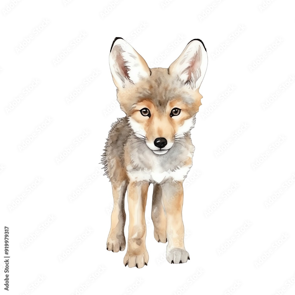 Fototapeta premium Cute watercolor fox illustration, woodland animals clipart