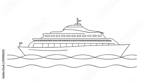 Elegant Line Art of a Large Cruise Ship on the Ocean – Vector Illustration photo