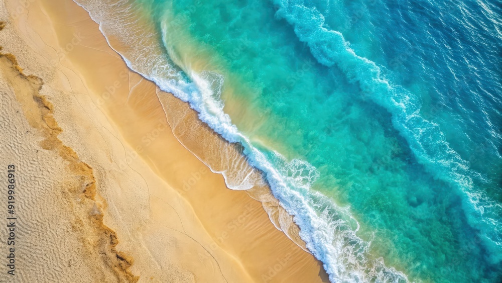Top view of a sandy beach meeting the turquoise sea , sand, sea, beach, coastline, aerial view, shore, tropical, vacation Top view of a sandy beach meeting the turquoise sea , sand, sea, beach, coastline, aerial view, shore, tropical, vacation