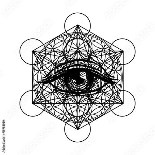 Eye with sacred geometry symbol tattoo design. Seed of Life. Ancient geometri...