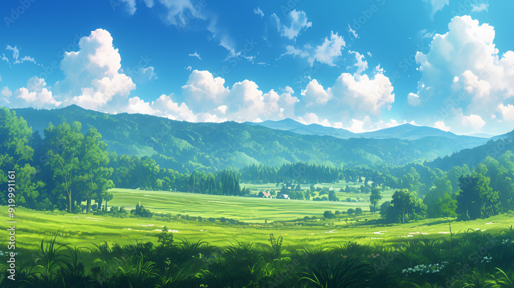 Obraz premium nature scene landscape green field mountain background