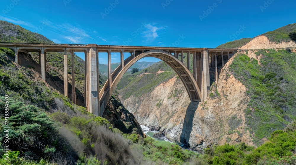 A view of California's Central Coast's Big Creek Bridge, one of the Big Sur Arches A view of California's Central Coast's Big Creek Bridge, one of the Big Sur Arches