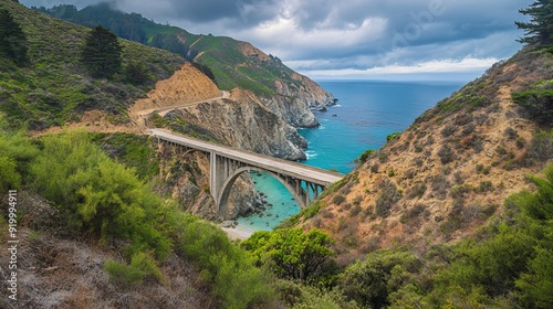 A view of California's Central Coast's Big Creek Bridge, one of the Big Sur Arches photo