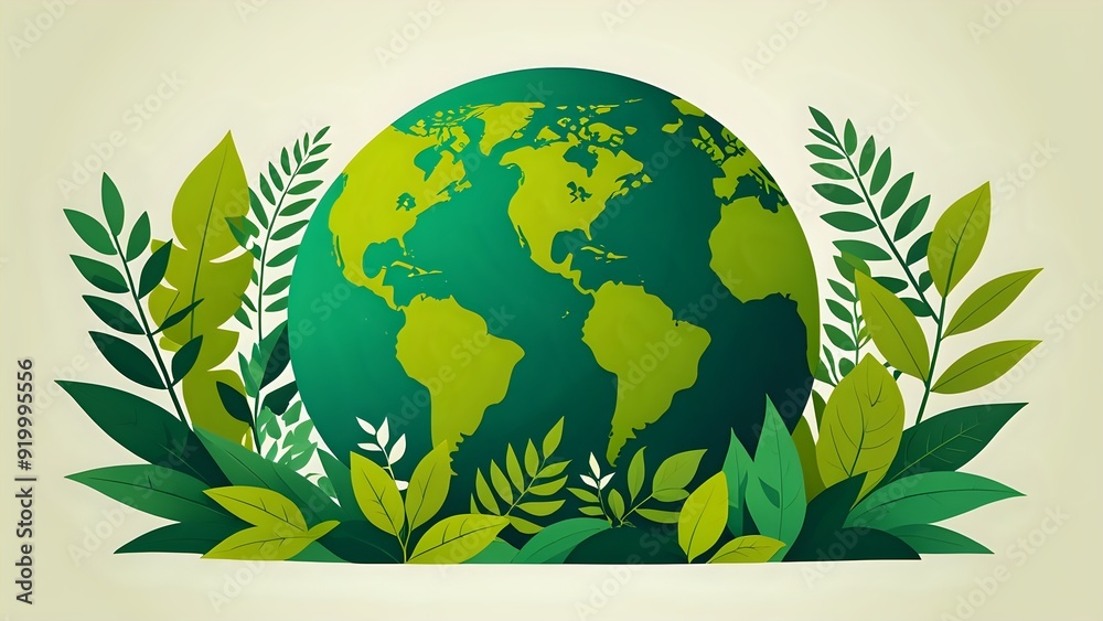 Green Earth Globe Surrounded by Lush Leaves. Green Earth Globe Surrounded by Lush Leaves.