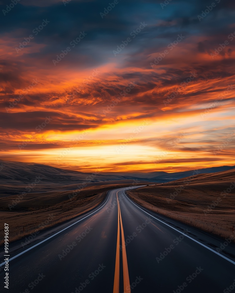 A stunning winding road under a vibrant sunset sky, showcasing rich colors and tranquil landscapes that evoke a sense of adventure. A stunning winding road under a vibrant sunset sky, showcasing rich colors and tranquil landscapes that evoke a sense of adventure.