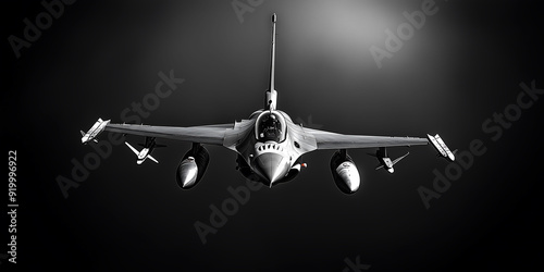 Black and White Fighter Jet in Flight from Front View photo