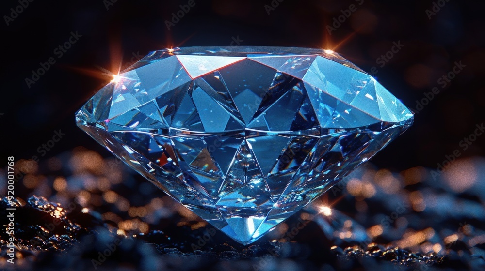 A close-up of a sparkling blue diamond, its facets reflecting light. A close-up of a sparkling blue diamond, its facets reflecting light.