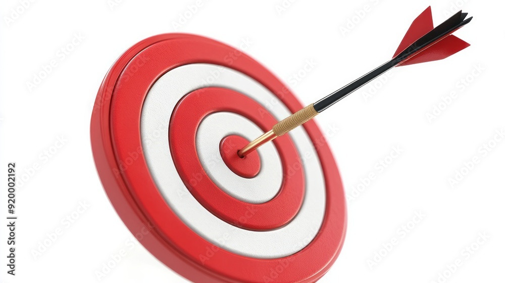 3d Business goal. Dart arrow hit the center of the target. Business finance target goal. Isolated 3d object on a white background 3d Business goal. Dart arrow hit the center of the target. Business finance target goal. Isolated 3d object on a white background