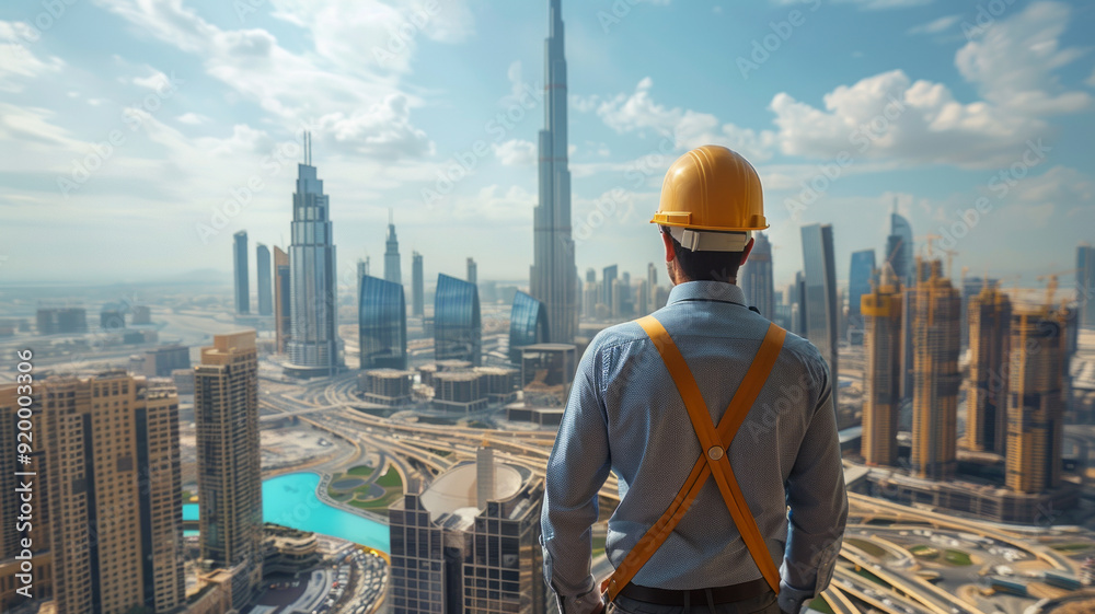 An architect is at work on a construction site in Saudi Arabia, An engineer is at work at a construction site in Dubai, UAE.generative ai An architect is at work on a construction site in Saudi Arabia, An engineer is at work at a construction site in Dubai, UAE.generative ai