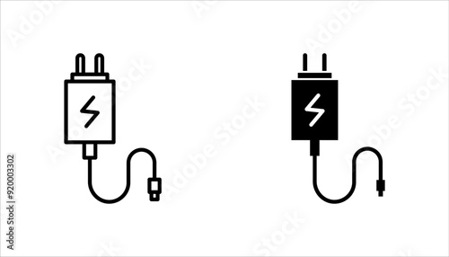 Mobile phone charger icon set, Outline mobile phone charger vector icon for web design isolated on white background. 