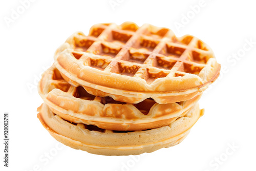 Golden Belgian waffles with dollop of jam, alongside a slice of rustic apple pie photo