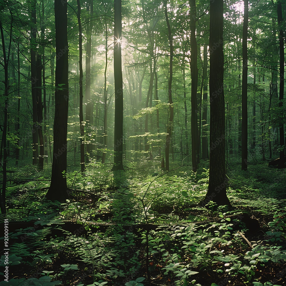 Forest edges where varied plant species create natural noise barriers, flora ecosystems noise, forest edge acoustics