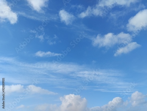 White clouds and blue sky. The view of the clouds and sky is clear and calming 