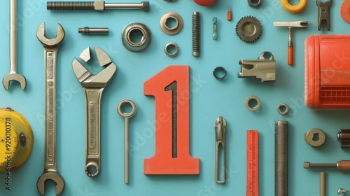 A collection of tools including one that says 1 on it