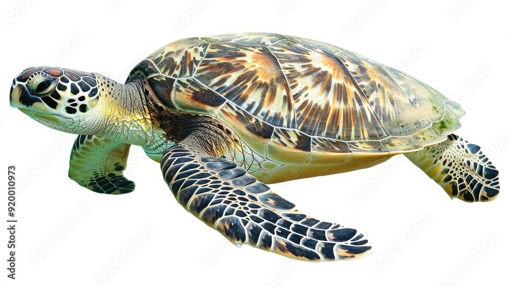 Obraz premium Green sea turtle on white background