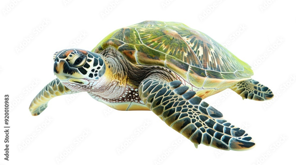 Fototapeta premium Green sea turtle on white background