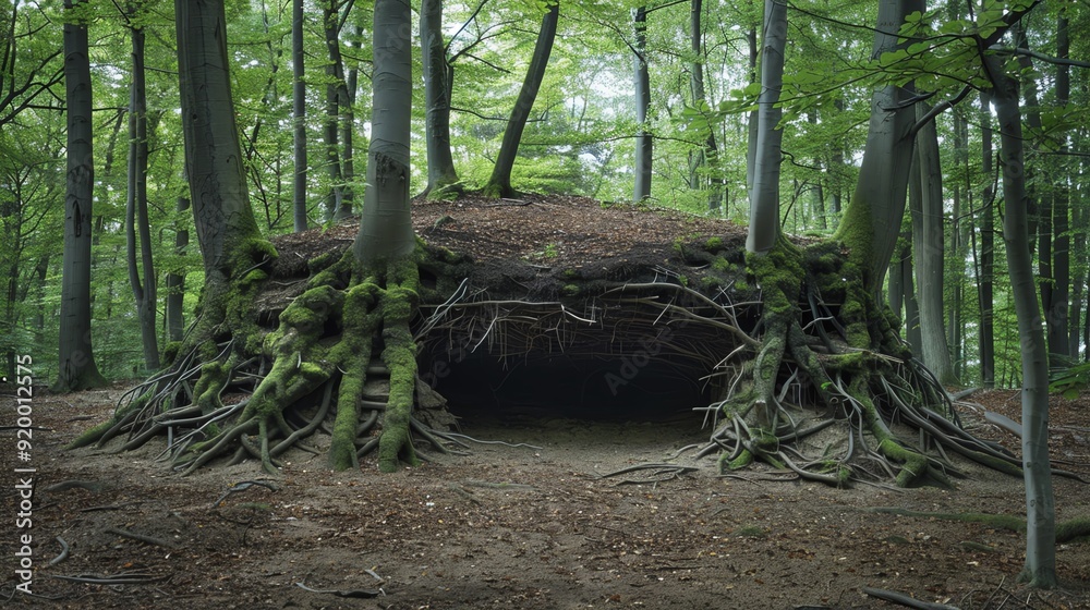 Shelter provided by tree roots supporting the dynamic relationships between soil organisms and plants, forest shelter dynamics, root ecosystems Shelter provided by tree roots supporting the dynamic relationships between soil organisms and plants, forest shelter dynamics, root ecosystems