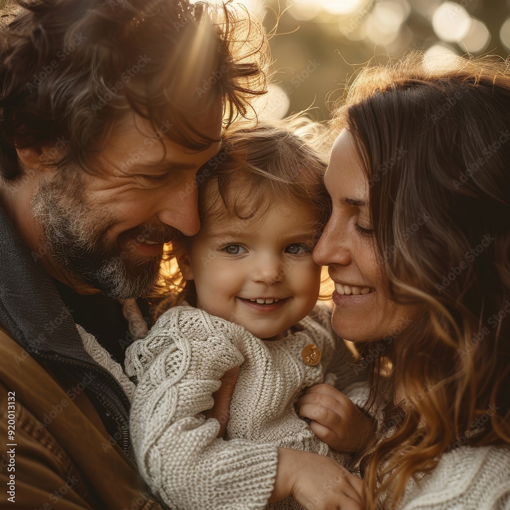 A young family with a little girl smiling