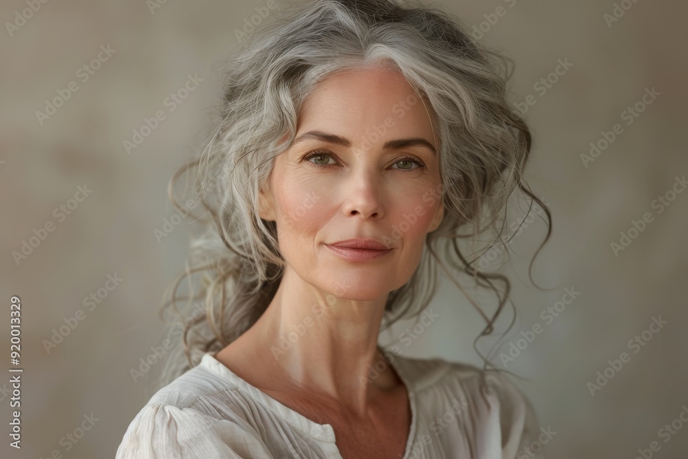 Portrait of a Woman with Silver Hair and a Gentle Smile Portrait of a Woman with Silver Hair and a Gentle Smile
