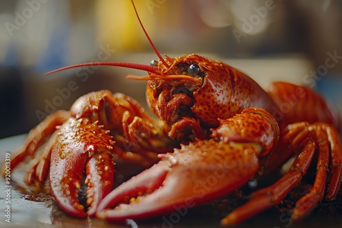 Close-up of spicy crayfish on table, indoor shot - generative ai