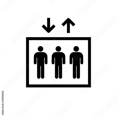 Elevator lift vector icon. Elevator 3 people sign entrance building office, lift level.