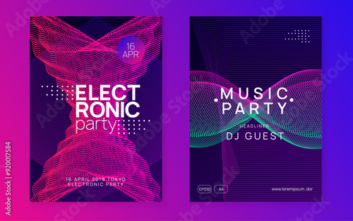 Techno Event. Violet Dance Magazine. Party Festival Graphic. Trance Cover. Sound Set. Soundwave Disco Illustration. Pink Dj Design. Green Techno Event