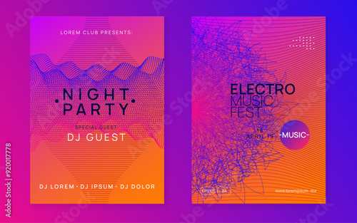 Discotheque Magazine. Fest Design. Pink Party Event. Blue Night Club Banner. Soundwave Disco Illustration. Trance Invite. Dance Electro Graphic. Violet Discotheque Magazine