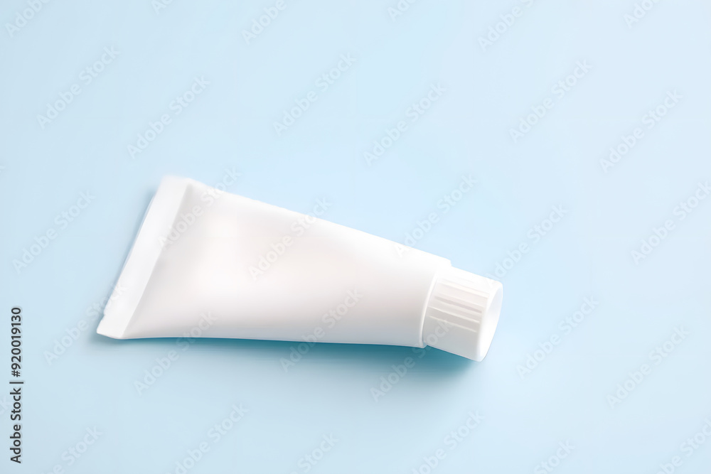 White cosmetic tube pack, isolated on pastel blue background. White cosmetic tube pack, isolated on pastel blue background.
