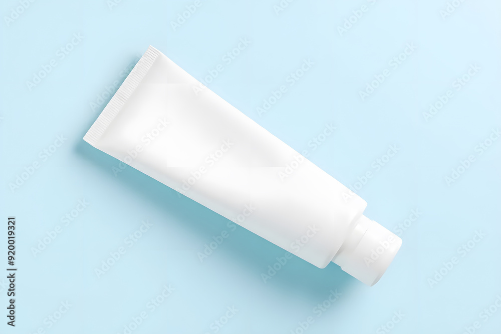 White cosmetic tube pack, isolated on pastel blue background. White cosmetic tube pack, isolated on pastel blue background.