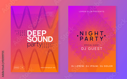 Dj Poster. Violet Fest Set. Trance Cover. Pink Discotheque Design. Night Club Banner. Edm Festival Element. Electronic Beat Illustration. Green Dj Poster