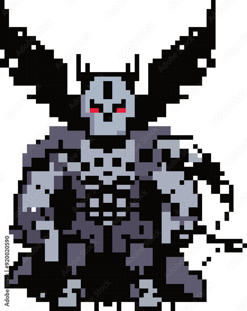 Pixelated Harbinger of Doom: A menacing, horned demon rendered in detailed pixel art, exuding an aura of darkness and power. Pixelated Harbinger of Doom: A menacing, horned demon rendered in detailed pixel art, exuding an aura of darkness and power.