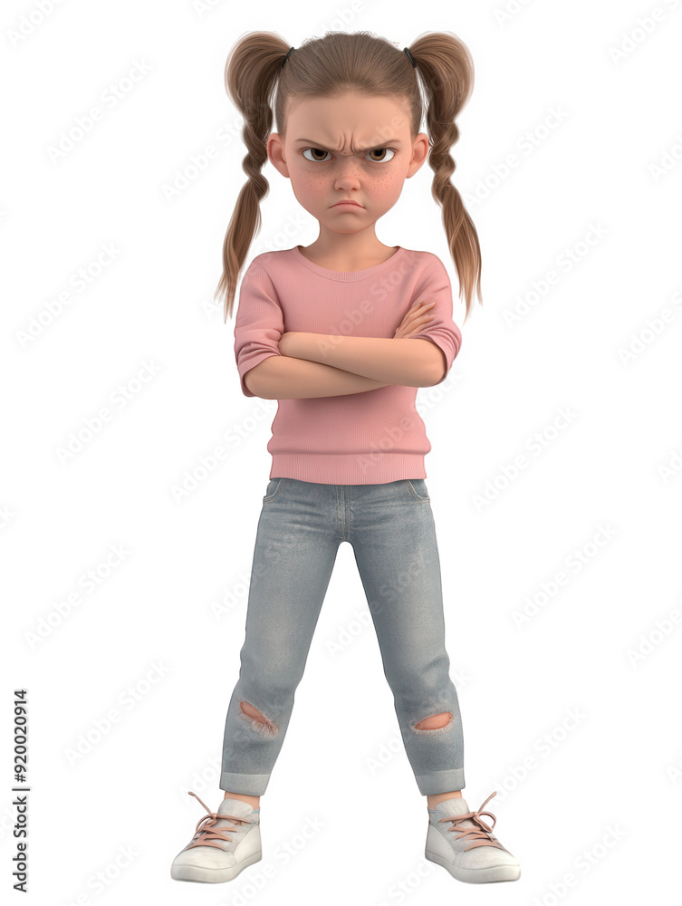 Φωτογραφία 3D character of an angry white girl teenager standing with crossed hands isolate